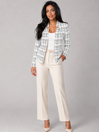 Women's Tweed Check Blazer | Collarless Open-Front Jacket