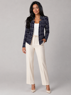 Women's Tweed Check Blazer | Collarless Open-Front Jacket