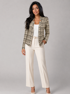 Women's Tweed Check Blazer | Collarless Open-Front Jacket