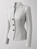 Women's Cable Knit Textured Blazer | Fitted Stand Collar Jacket