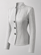 Women's Cable Knit Textured Blazer | Fitted Stand Collar Jacket