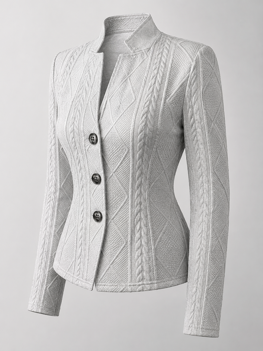 Women's Cable Knit Textured Blazer | Fitted Stand Collar Jacket