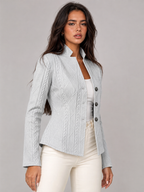 Women's Cable Knit Textured Blazer | Fitted Stand Collar Jacket
