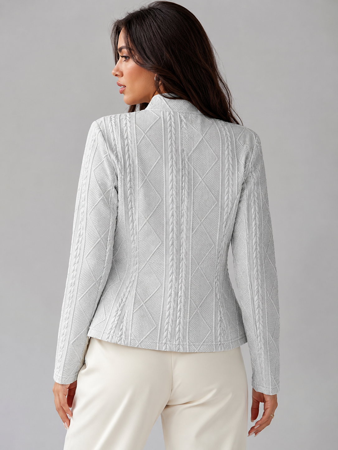 Women's Cable Knit Textured Blazer | Fitted Stand Collar Jacket