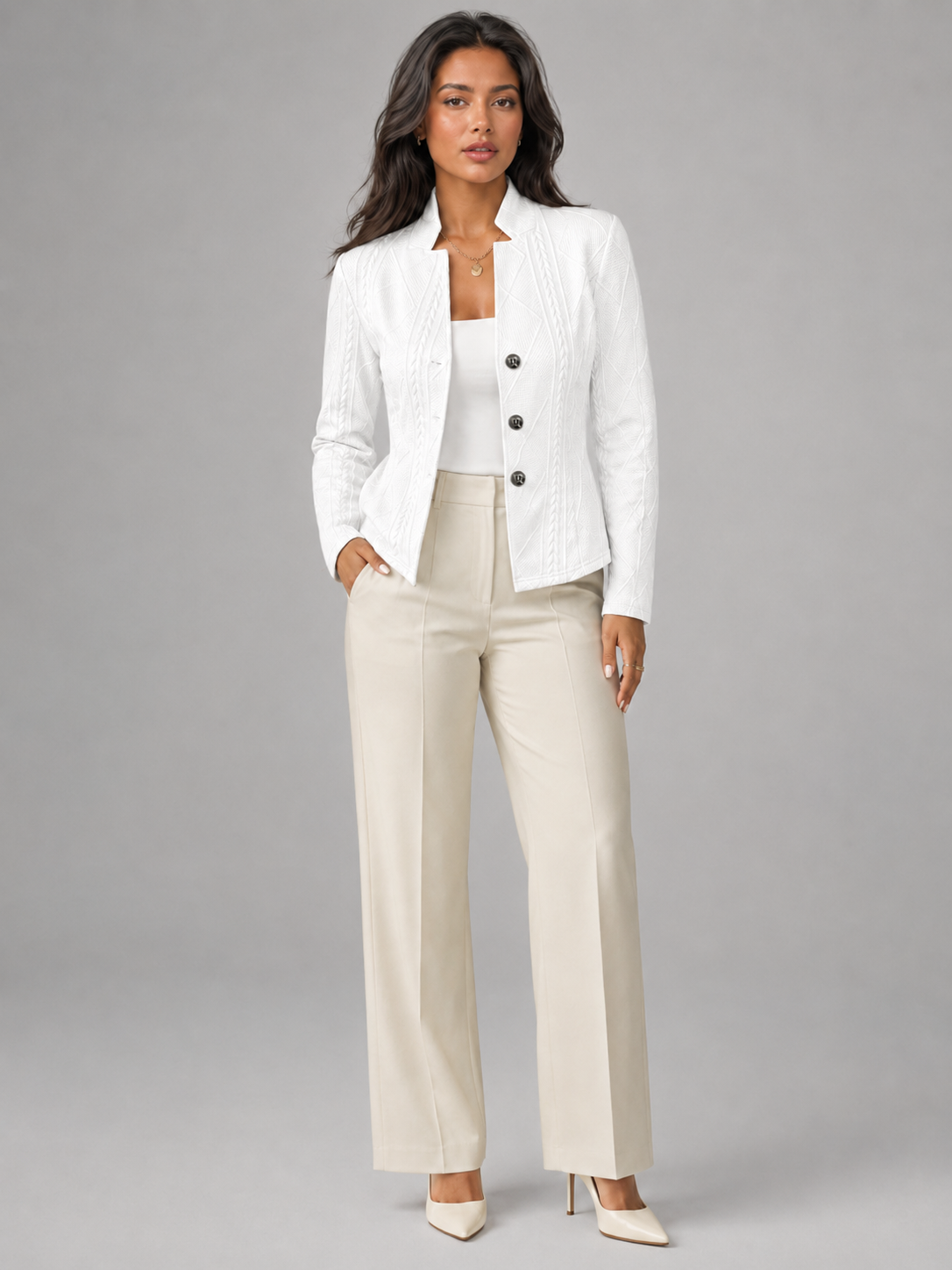 Women's Cable Knit Textured Blazer | Fitted Stand Collar Jacket