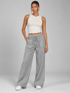 Women's Striped Wide-Leg Lounge Trousers | Drawstring Waist