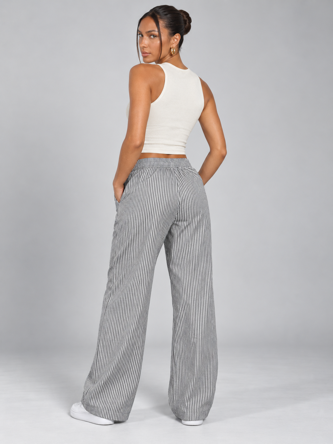 Women's Striped Wide-Leg Lounge Trousers | Drawstring Waist