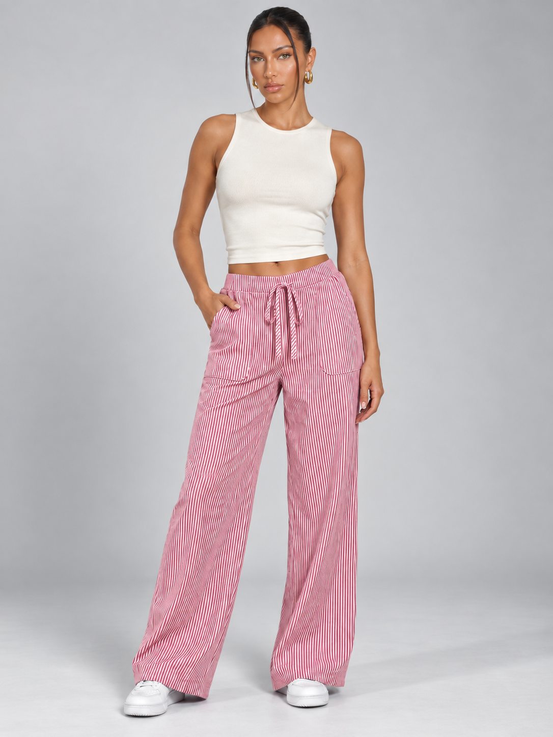 Women's Striped Wide-Leg Lounge Trousers | Drawstring Waist