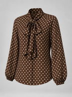 Women's Polka Dot Pussy Bow Blouse | Long Sleeve Tie Neck