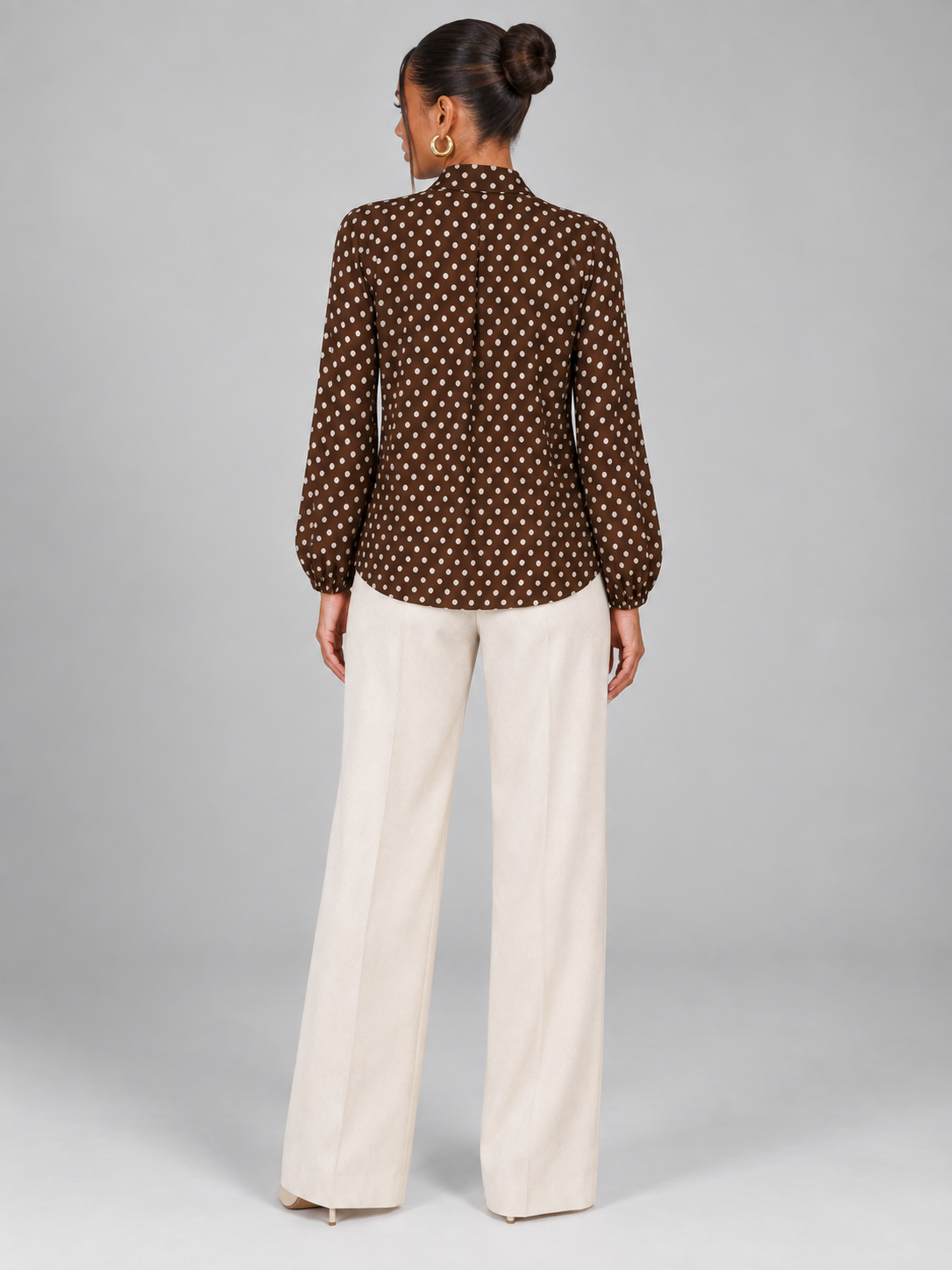 Women's Polka Dot Pussy Bow Blouse | Long Sleeve Tie Neck