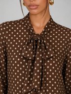 Women's Polka Dot Pussy Bow Blouse | Long Sleeve Tie Neck