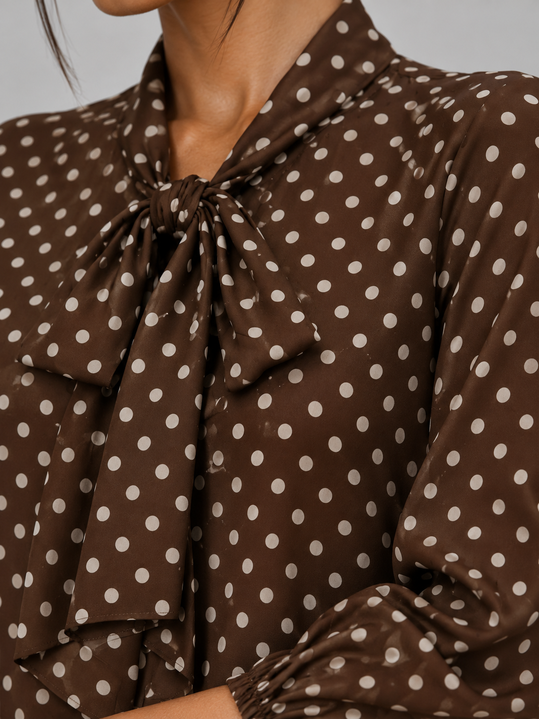 Women's Polka Dot Pussy Bow Blouse | Long Sleeve Tie Neck