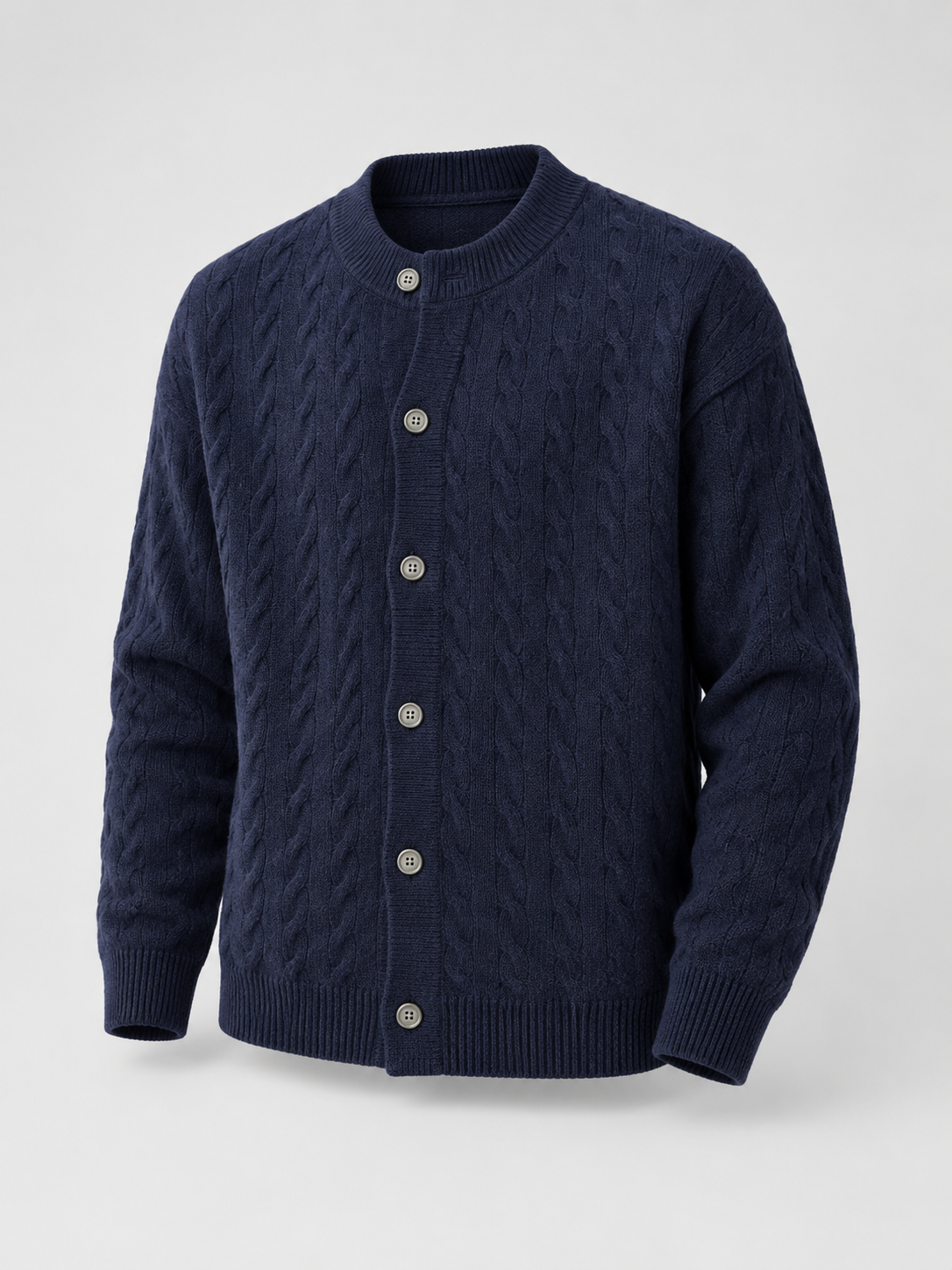 Men's Cable Knit Cardigan | Button Front Bomber Collar Sweater