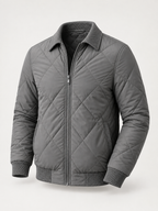 Men's Quilted Bomber Jacket | Zip-Up Collared Casual Jacket
