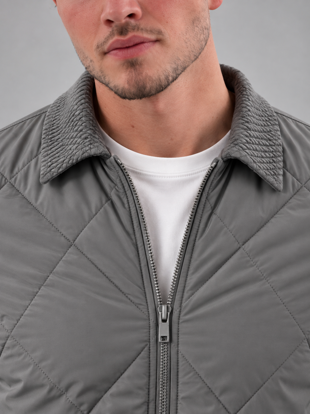 Men's Quilted Bomber Jacket | Zip-Up Collared Casual Jacket