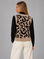 Women's Leopard Knit Vest | Button Front Sleeveless Sweater