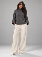 Women's Chunky Knit Jumper | Mock Neck Oversized Wide Sleeve