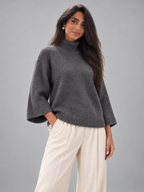 Women's Chunky Knit Jumper | Mock Neck Oversized Wide Sleeve
