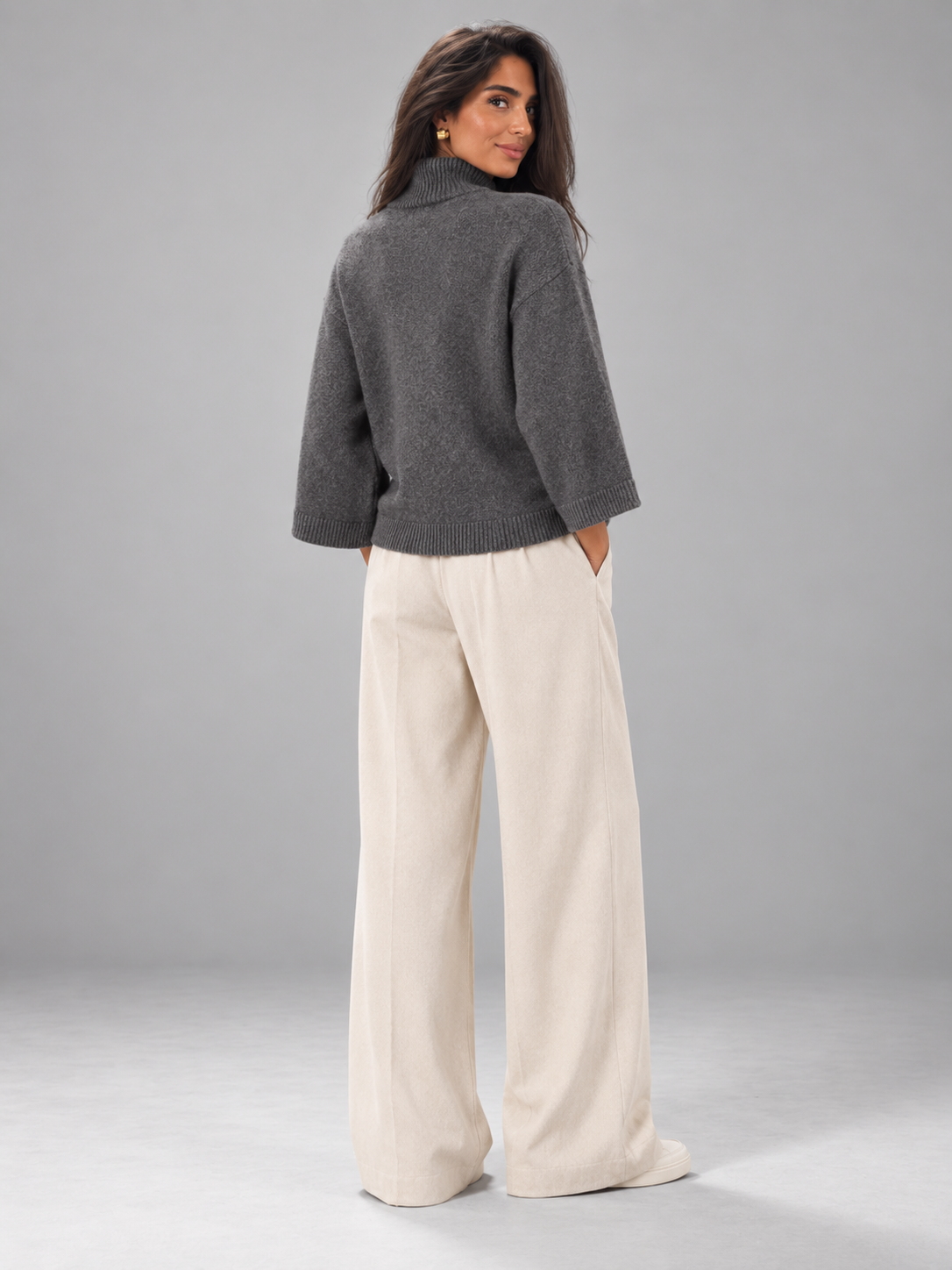 Women's Chunky Knit Jumper | Mock Neck Oversized Wide Sleeve