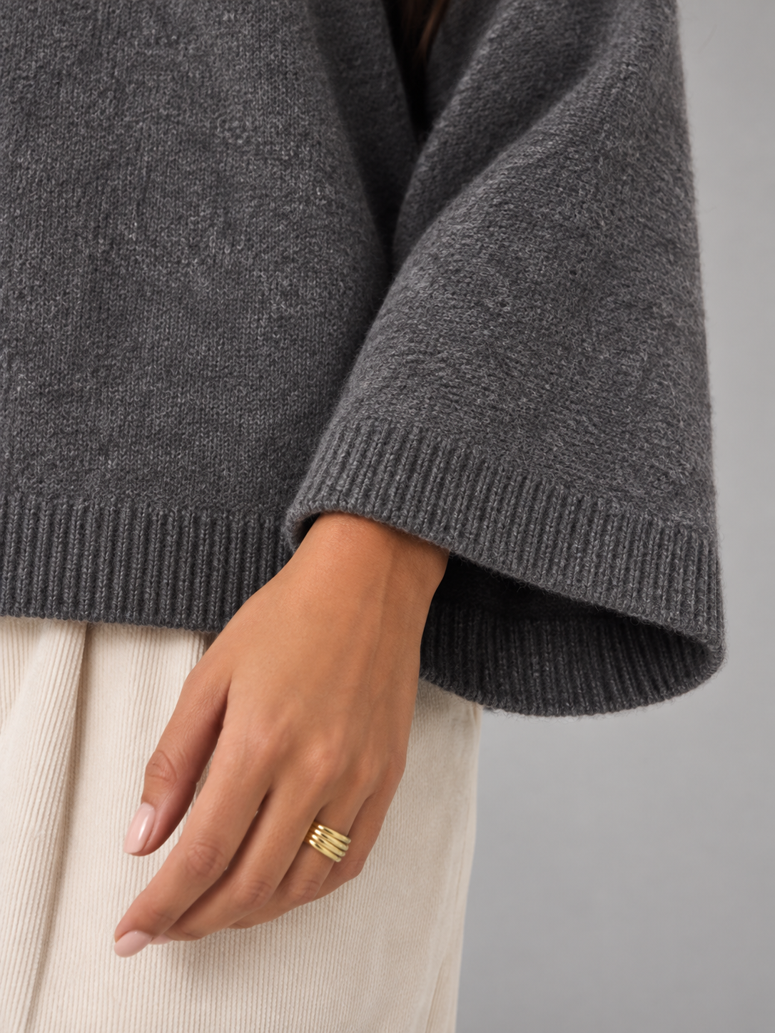 Women's Chunky Knit Jumper | Mock Neck Oversized Wide Sleeve