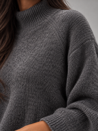 Women's Chunky Knit Jumper | Mock Neck Oversized Wide Sleeve