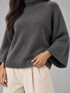 Women's Chunky Knit Jumper | Mock Neck Oversized Wide Sleeve