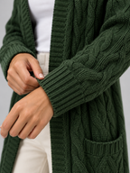 Women's Longline Cable Knit Cardigan | Open Front Duster