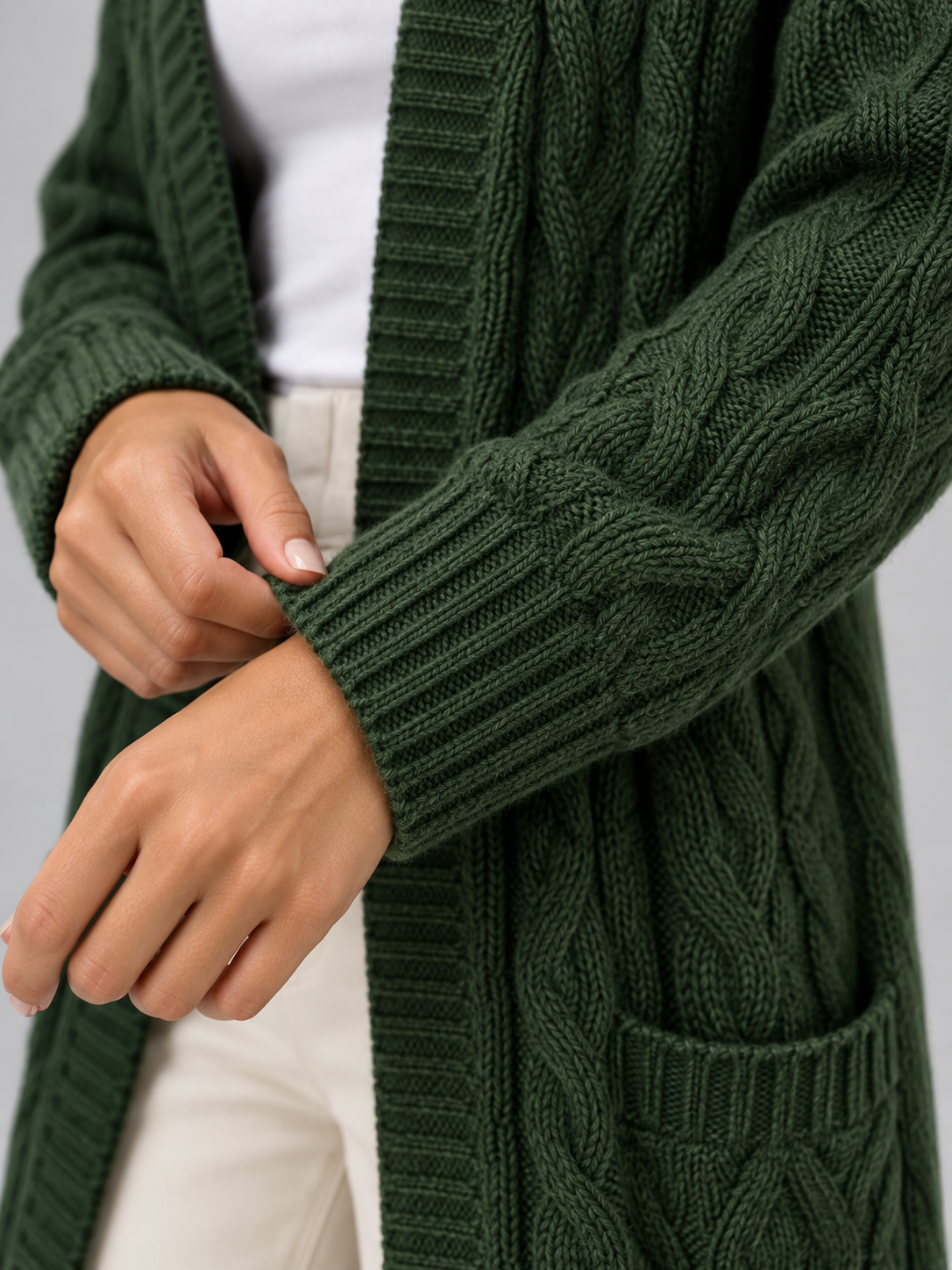 Women's Longline Cable Knit Cardigan | Open Front Duster