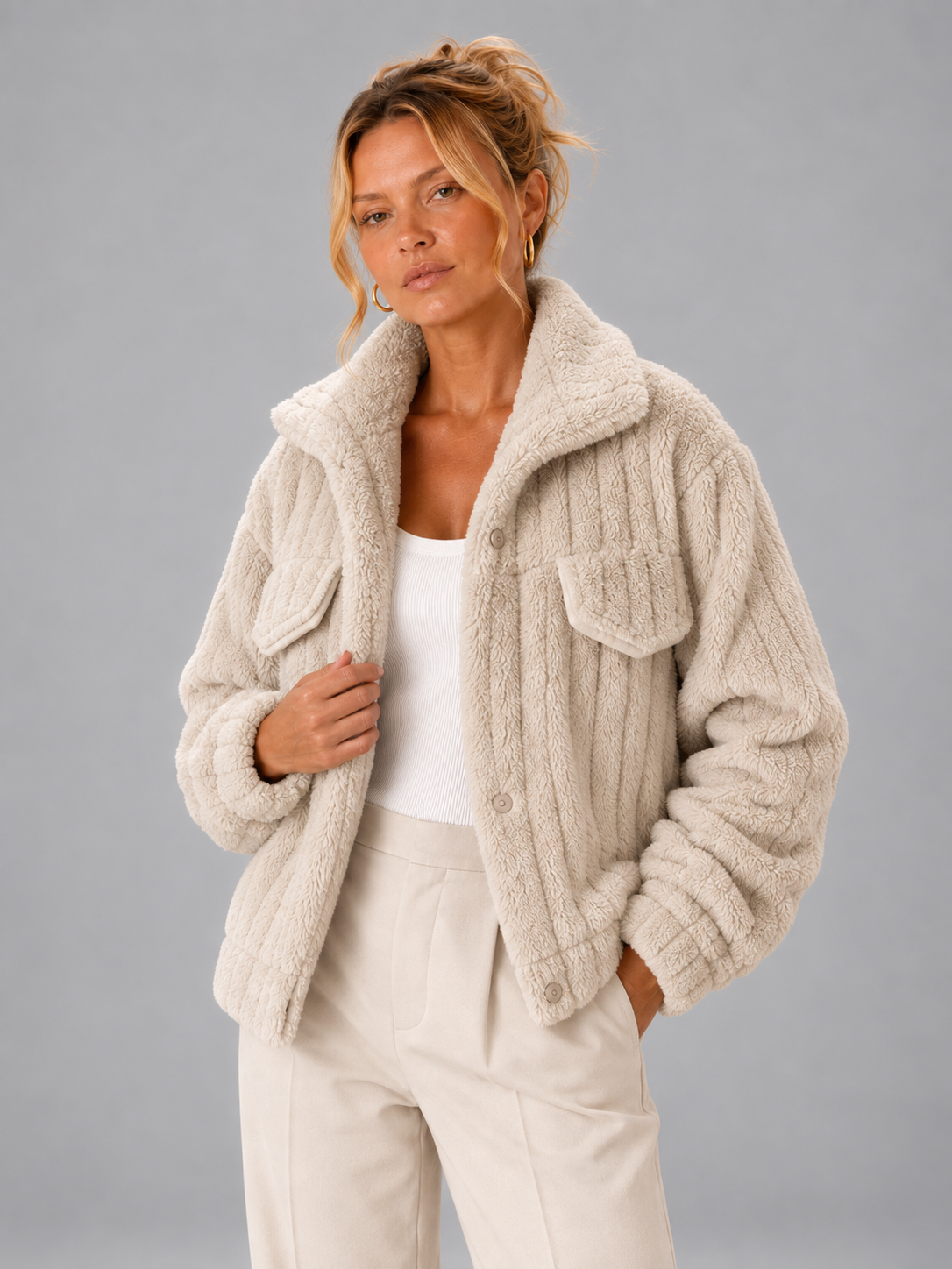 Women's Oversized Teddy Jacket | Borg Collared Winter Coat