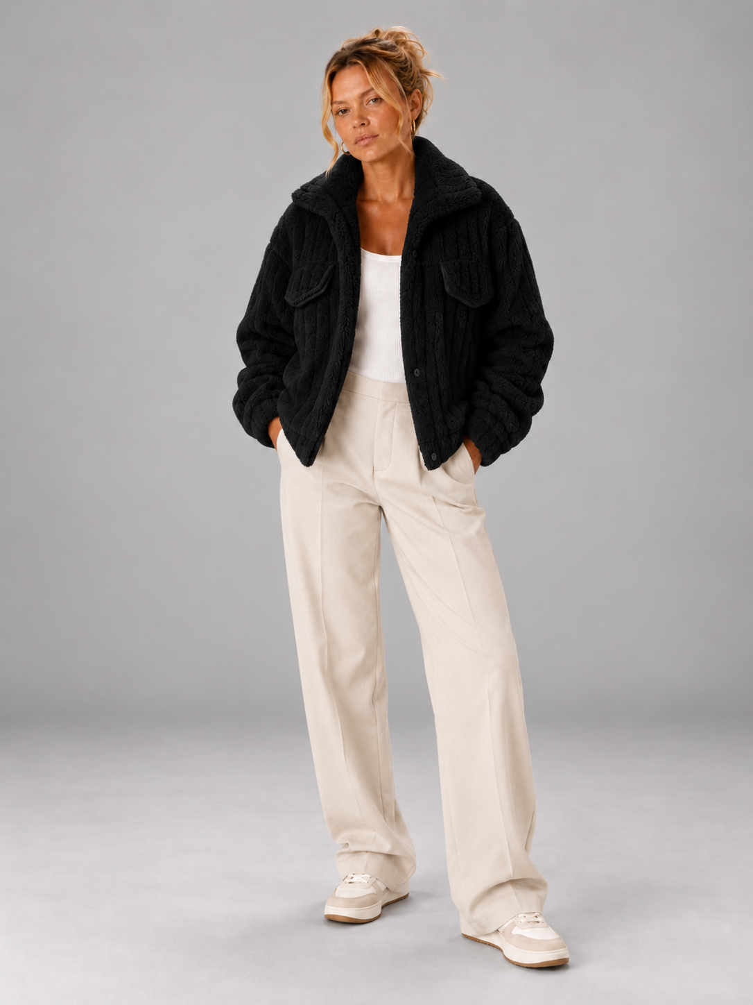 Women's Oversized Teddy Jacket | Borg Collared Winter Coat