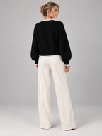 Women's Scalloped Trim Cardigan | Bow Front Contrast Knit