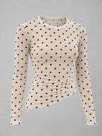Women's Mesh Polka Dot Top | Slim Fit Long Sleeve Crew Neck