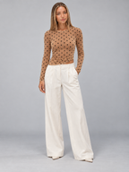 Women's Mesh Polka Dot Top | Slim Fit Long Sleeve Crew Neck