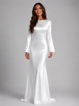 Women's Satin-Feel Long Sleeve Maxi Dress