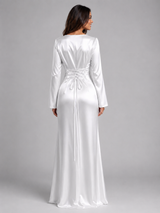Women's Satin-Feel Long Sleeve Maxi Dress