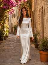 Women's Satin-Feel Long Sleeve Maxi Dress