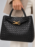 Women's Woven Tote Bag | Gold Detail Vegan Leather Handbag