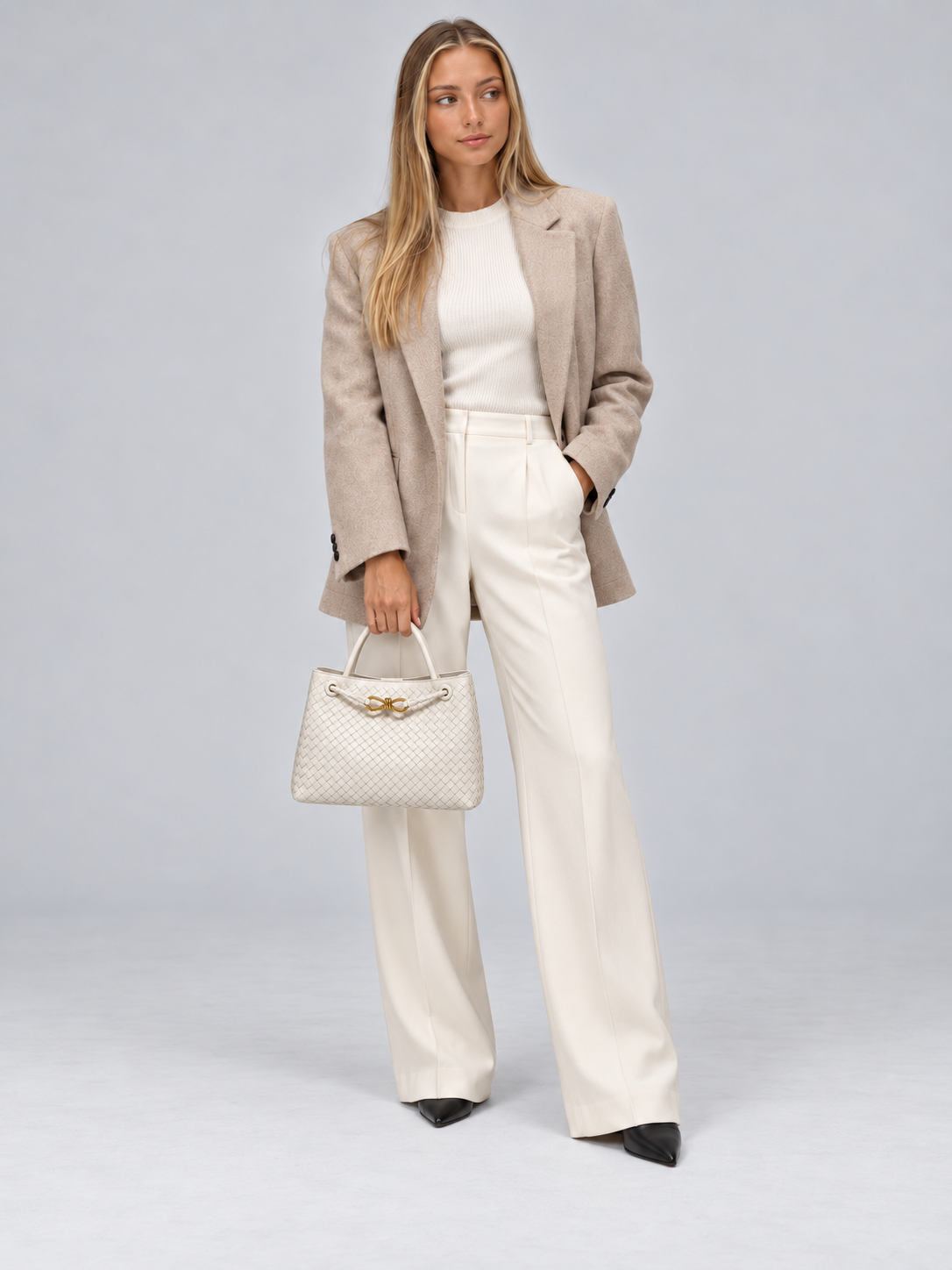 Women's Woven Tote Bag | Gold Detail Vegan Leather Handbag