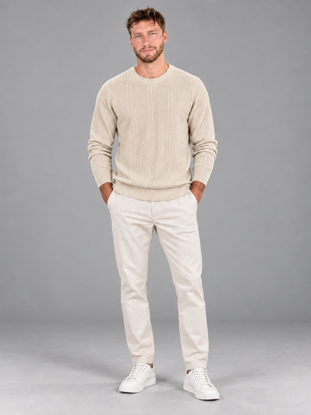 Men's Cable Knit Jumper | Crew Neck Textured Pullover