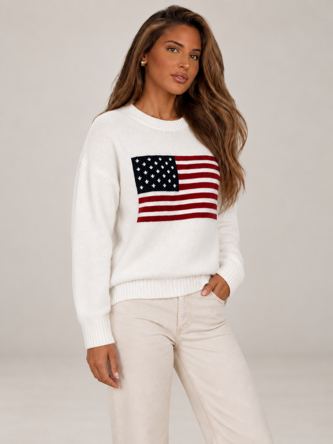 Women's Flag Knit Jumper | Crew Neck Cotton Pullover