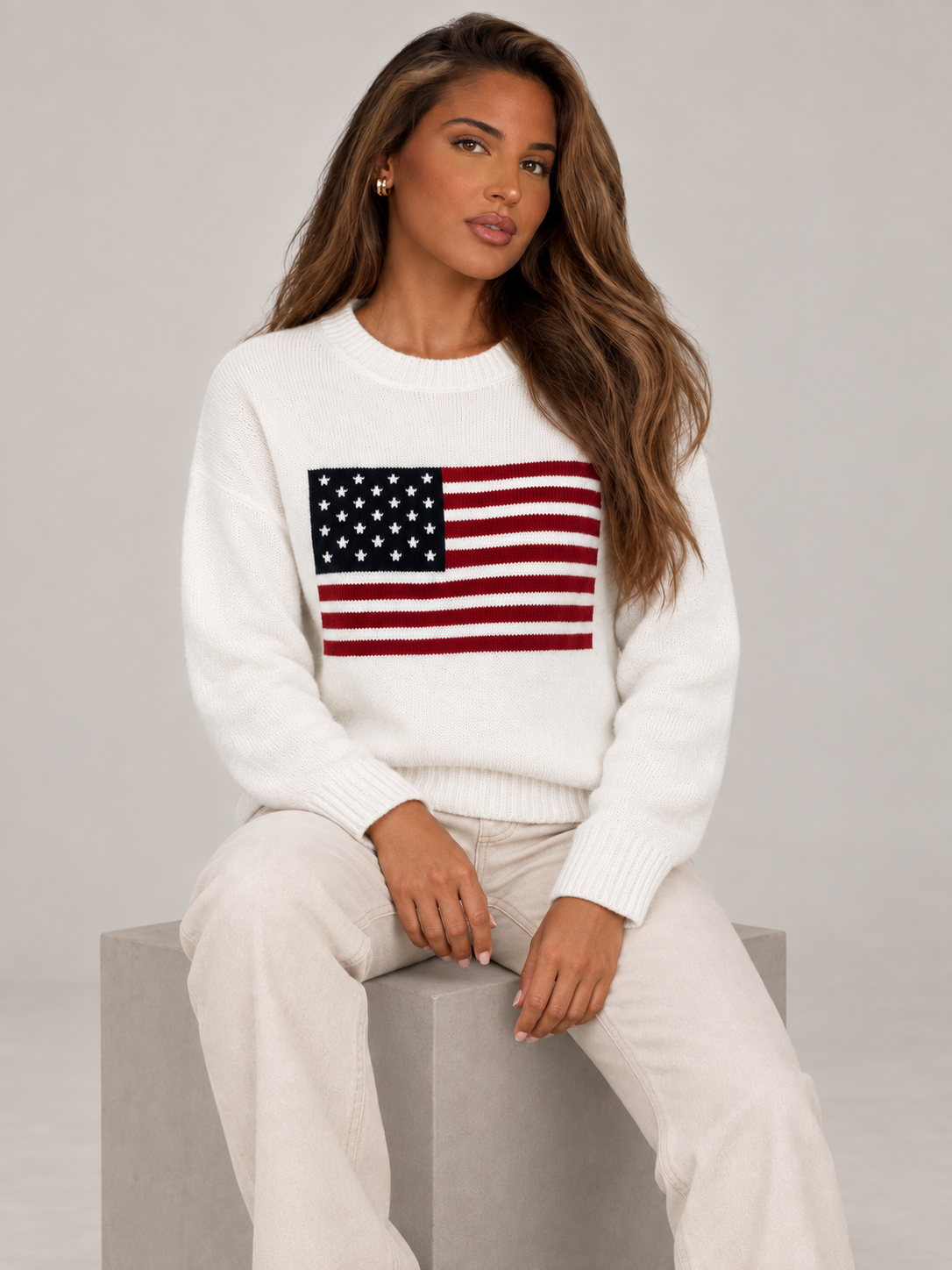 Women's Flag Knit Jumper | Crew Neck Cotton Pullover
