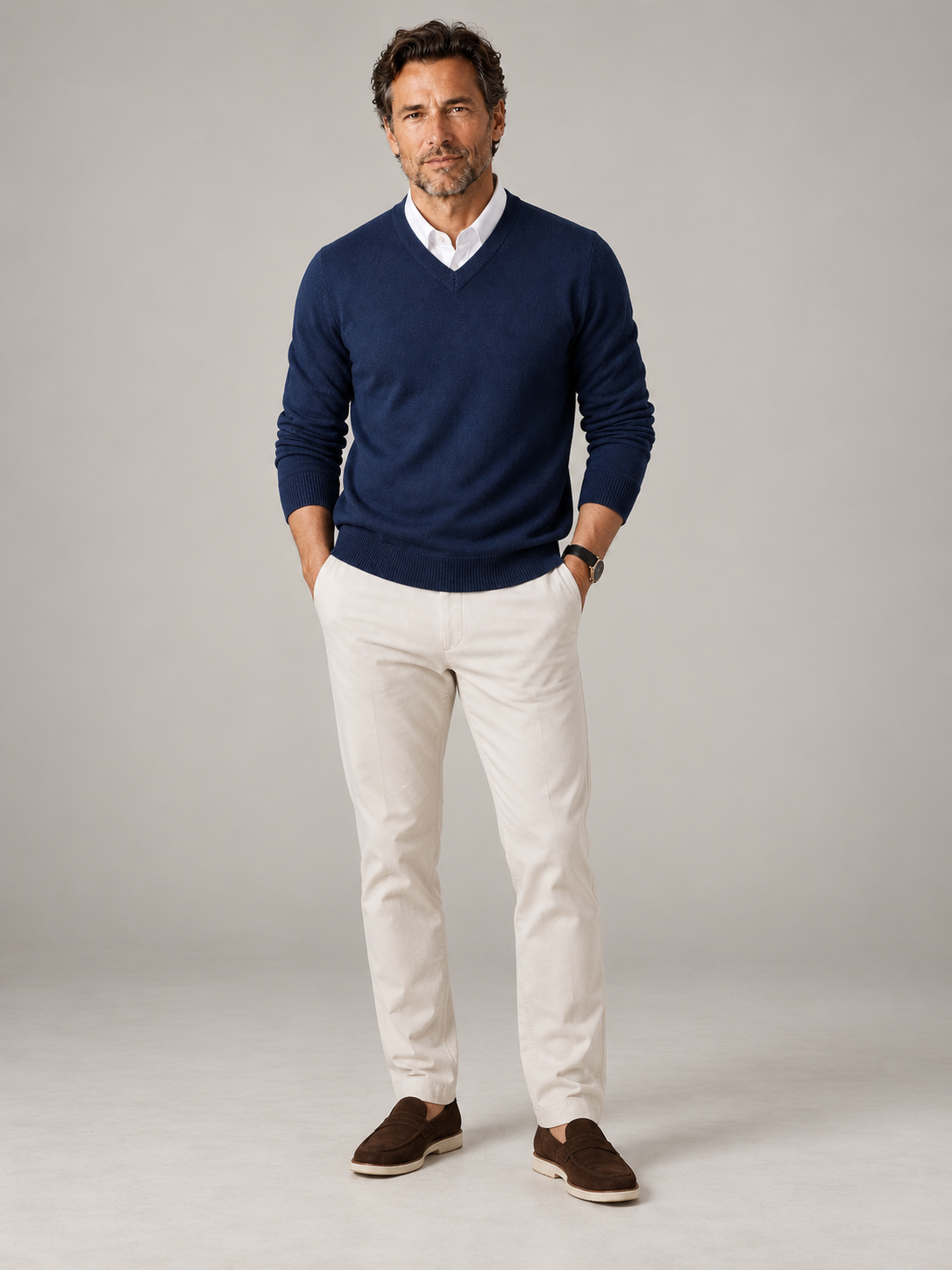 Men's V-Neck Knit Sweater | Fine Gauge Casual Pullover
