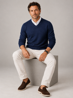 Men's V-Neck Knit Sweater | Fine Gauge Casual Pullover