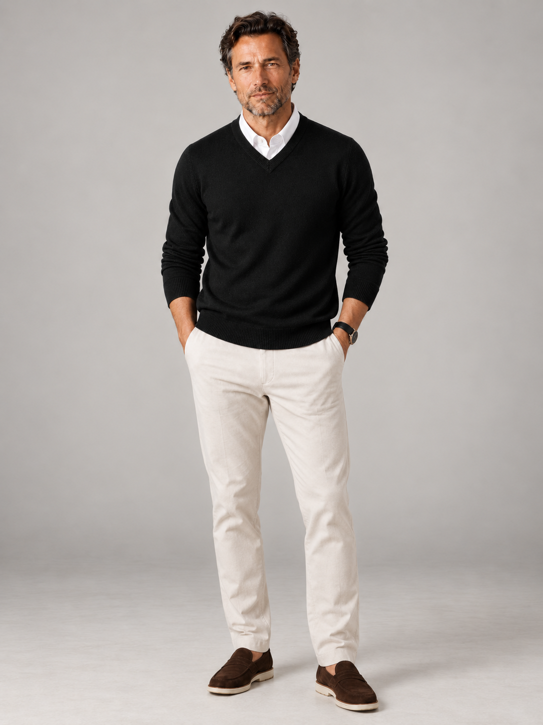 Men's V-Neck Knit Sweater | Fine Gauge Casual Pullover