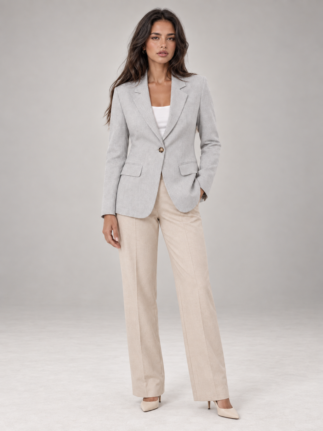 Women's Tailored Blazer | Single Button Long Sleeve Jacket