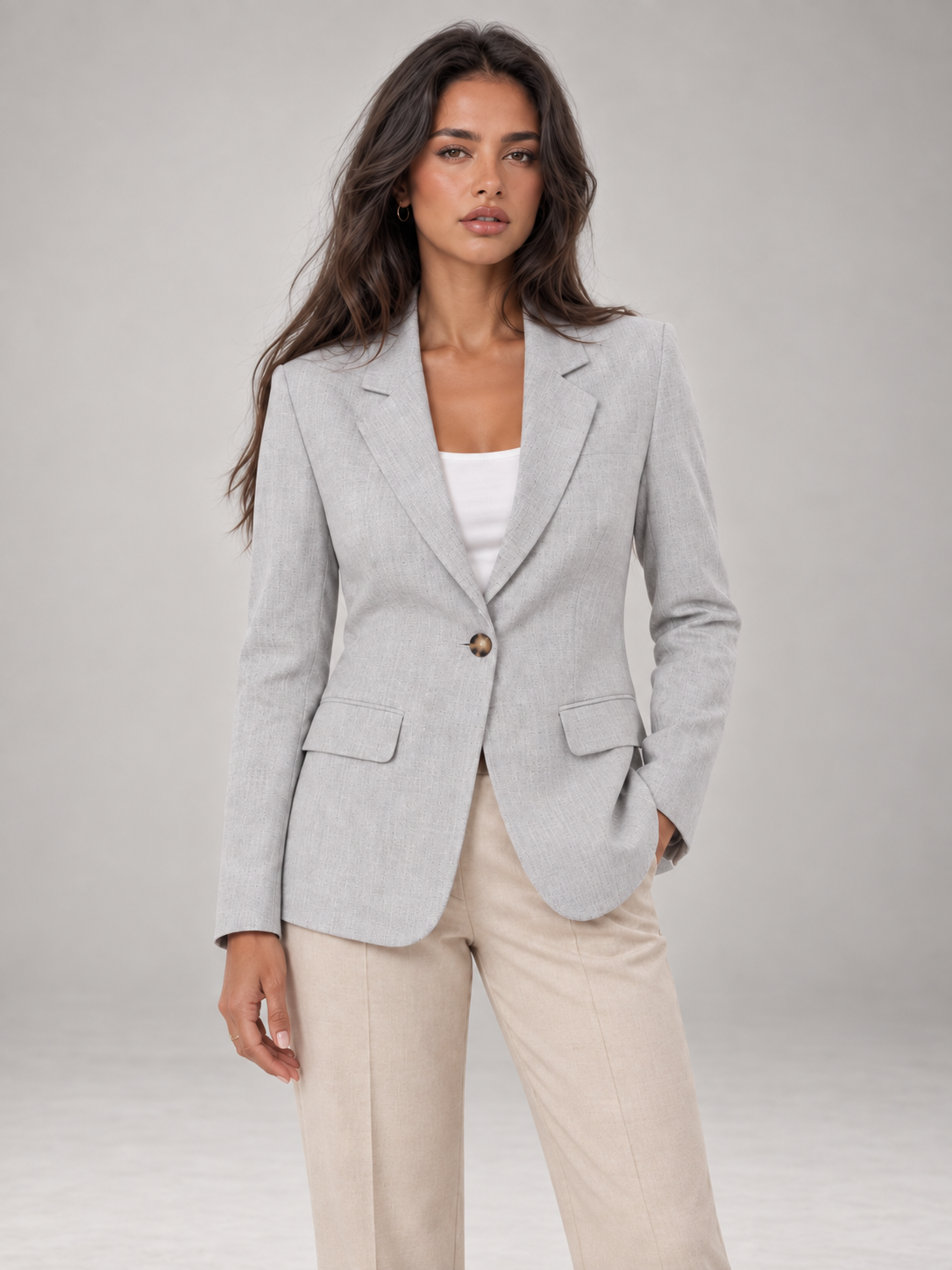 Women's Tailored Blazer | Single Button Long Sleeve Jacket