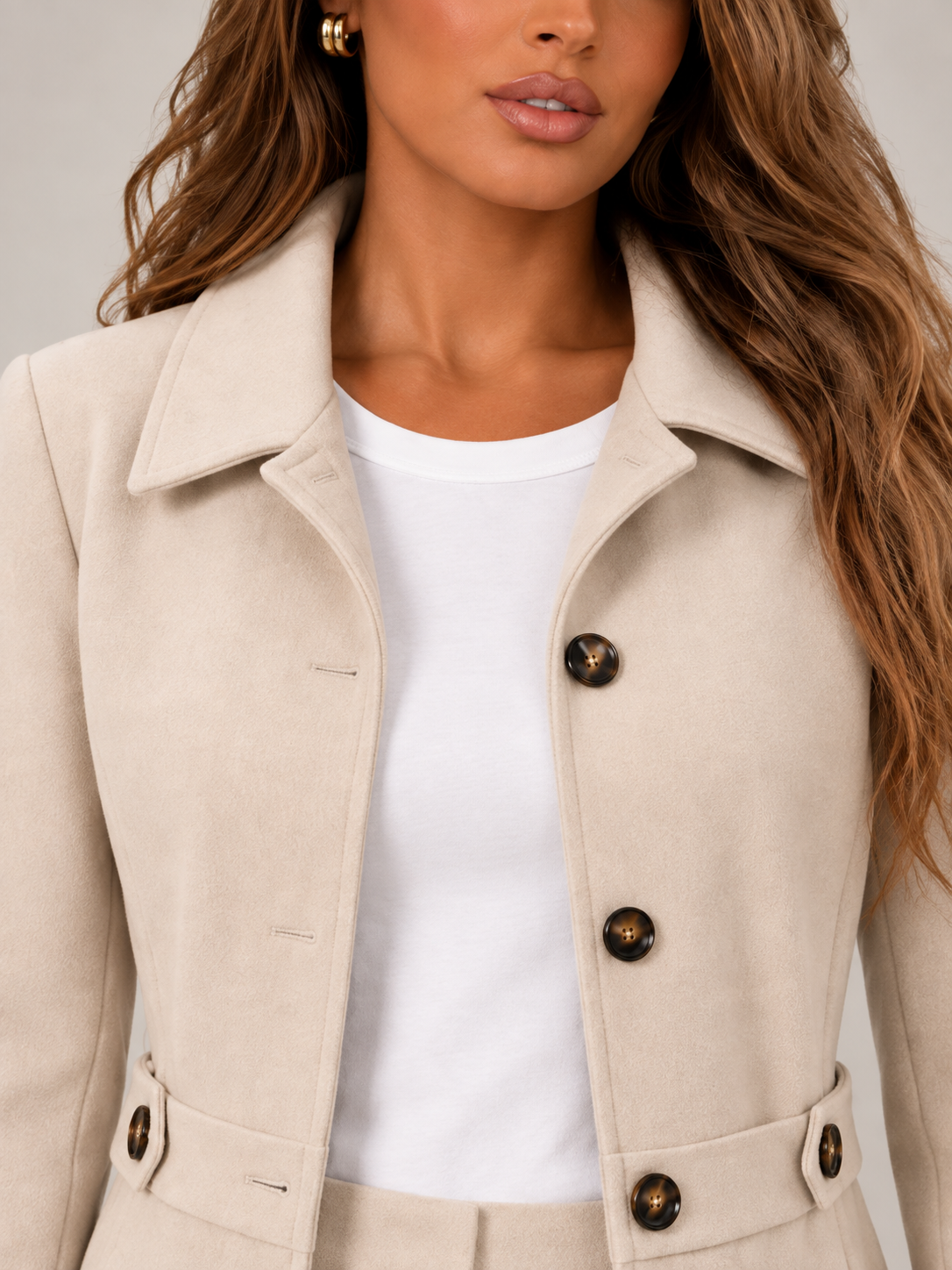 Women's Mid-Length Trench Coat | Button Front Tailored Coat
