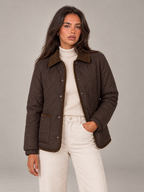 Women's Quilted Jacket | Corduroy Collar Contrast Trim Coat