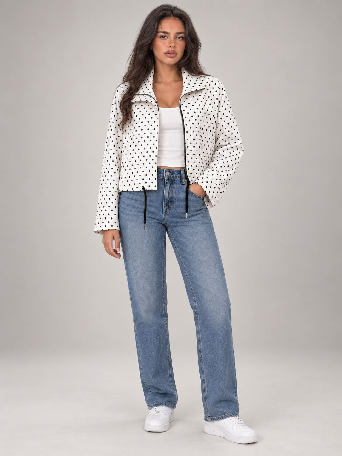Women's Polka Dot Lightweight Jacket | Drawstring Casual Coat