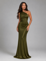 Women's One Shoulder Satin-Feel Maxi Dress
